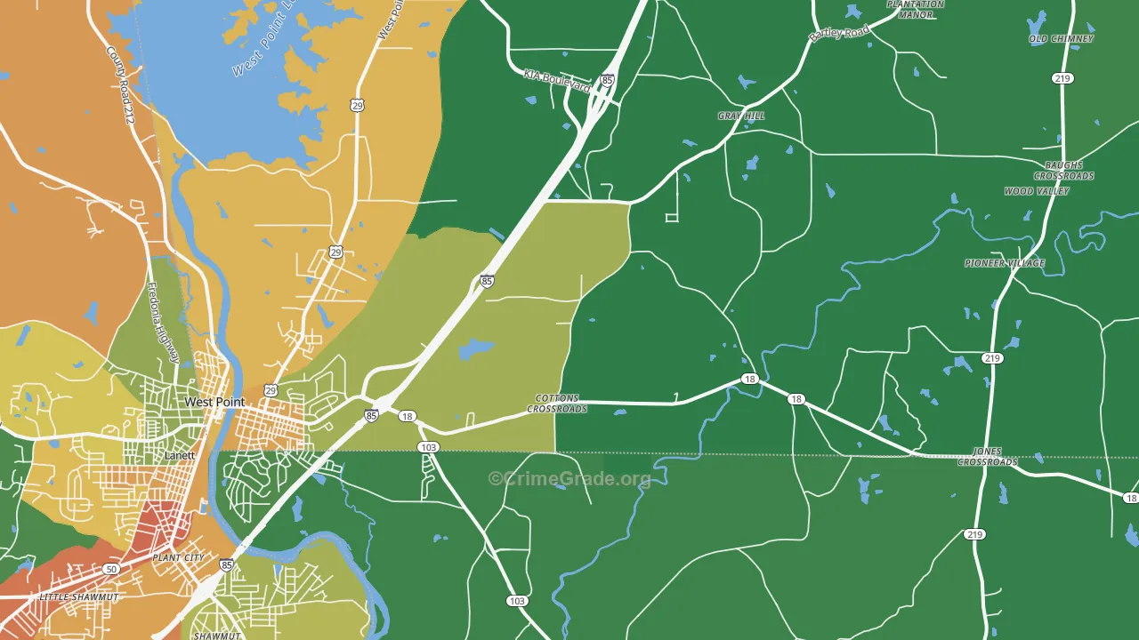 West Point, GA Map of Drug-Related Crime Rates