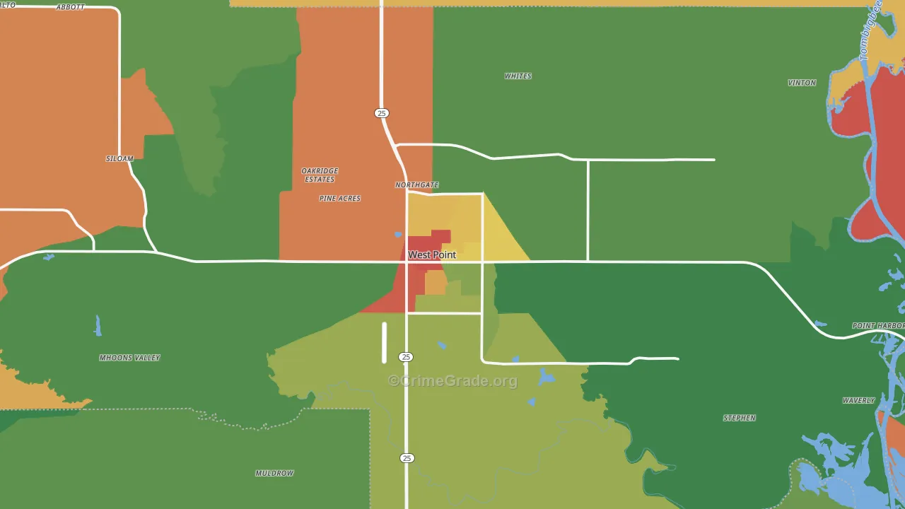 West Point, MS Map of Drug-Related Crime Rates