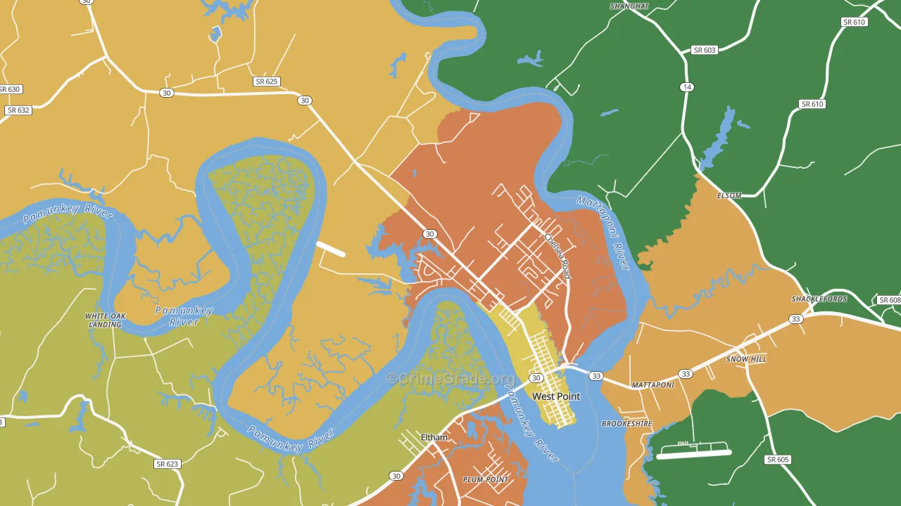 West Point, VA Map of Drug-Related Crime Rates