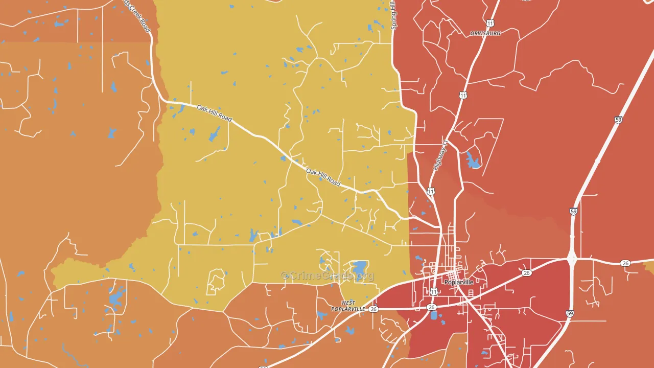 West Poplarville, MS Map of Drug-Related Crime Rates