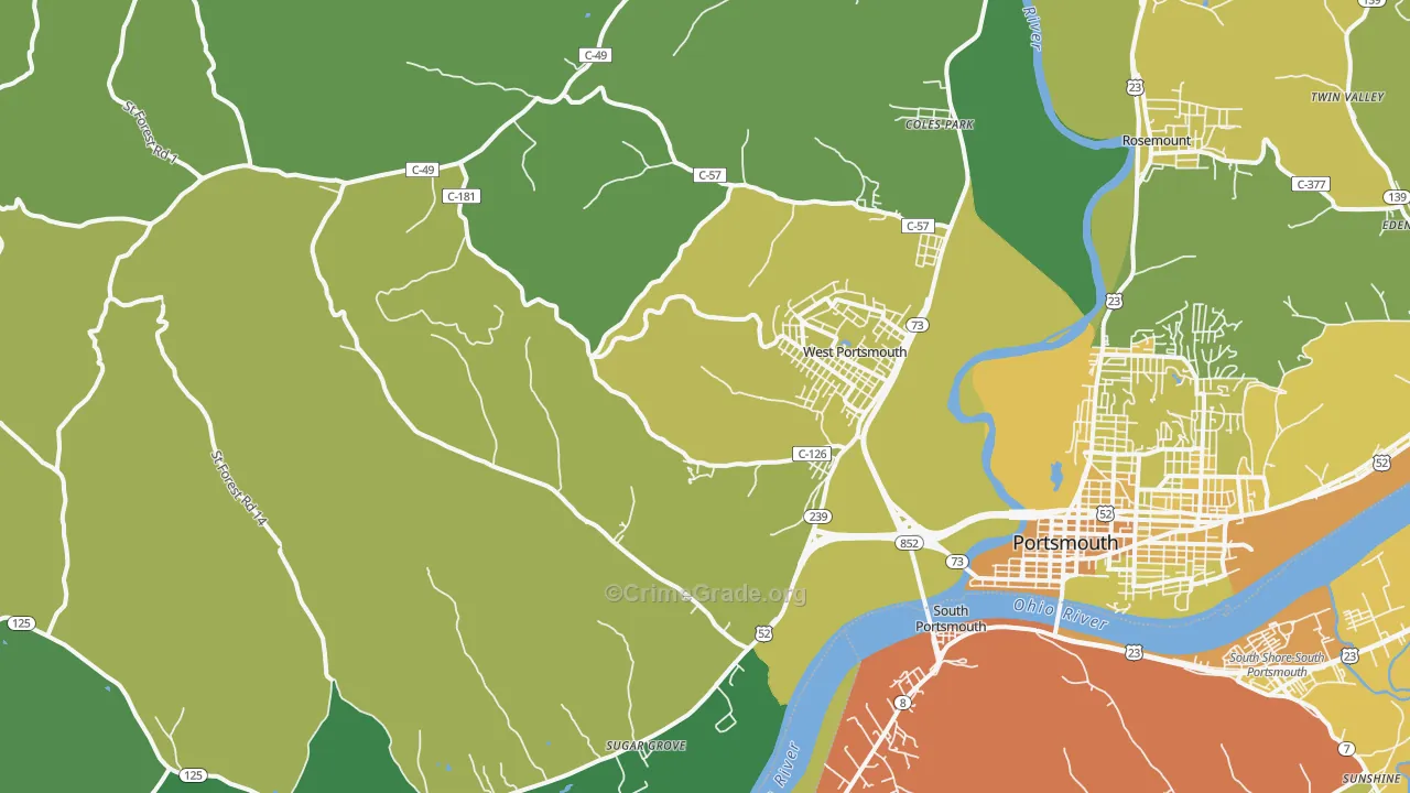 West Portsmouth, OH Map of Drug-Related Crime Rates