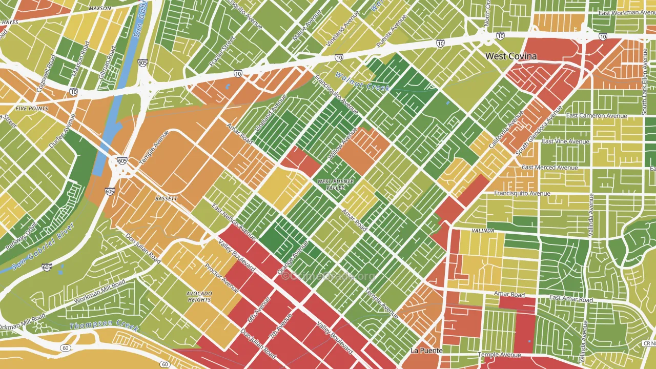 West Puente Valley, CA Map of Drug-Related Crime Rates
