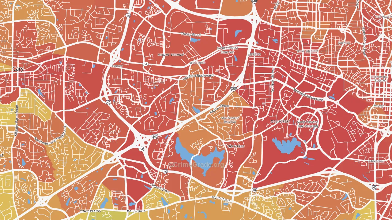 West, Raleigh, NC Map of Drug-Related Crime Rates