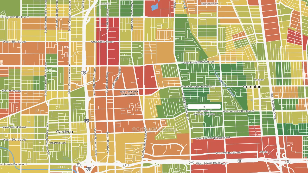 West Rancho Domingues, Compton, CA Map of Drug-Related Crime Rates