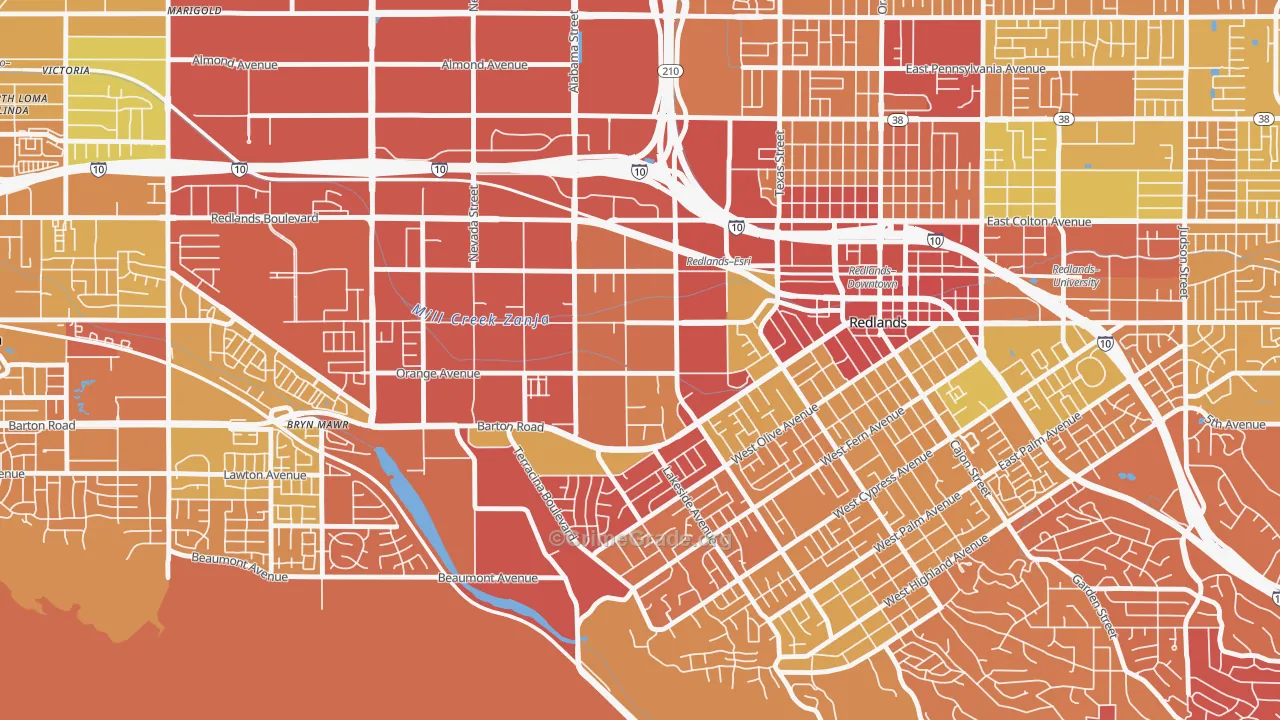 West Redlands, Redlands, CA Map of Drug-Related Crime Rates