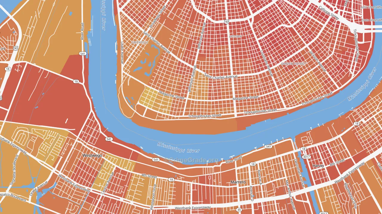 West Riverside, New Orleans, LA Map of Drug-Related Crime Rates