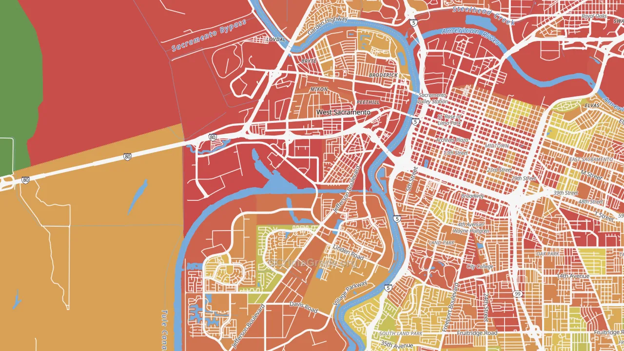 West Sacramento, CA Map of Drug-Related Crime Rates