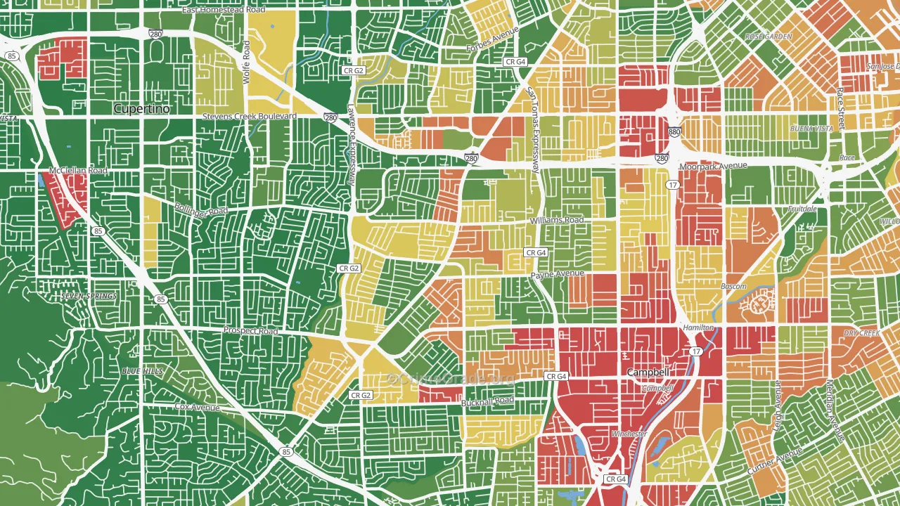 West San Jose, San Jose, CA Map of Drug-Related Crime Rates
