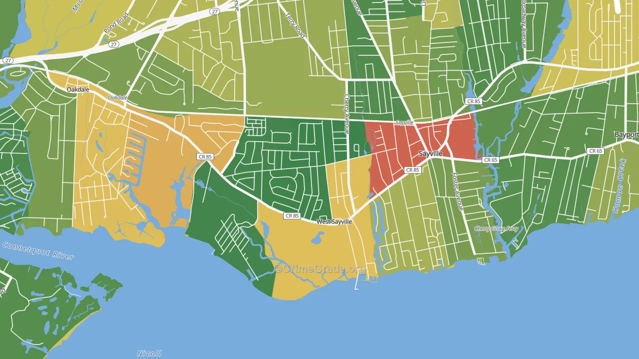 West Sayville, NY Map of Drug-Related Crime Rates