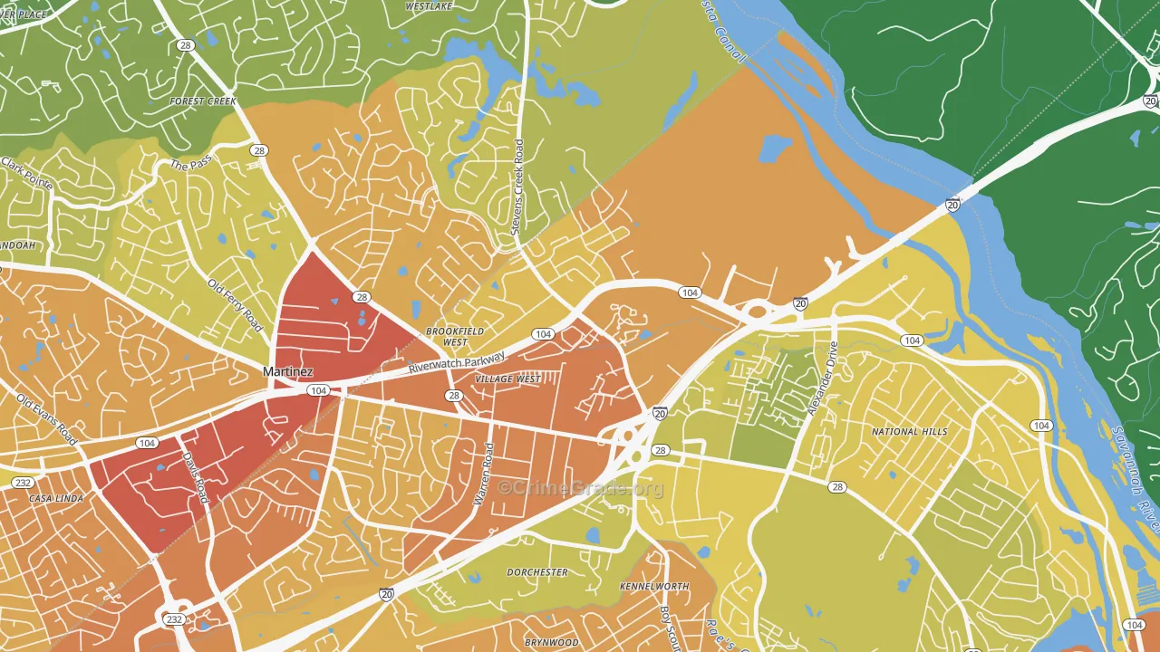 West Side, Augusta, GA Map of Drug-Related Crime Rates