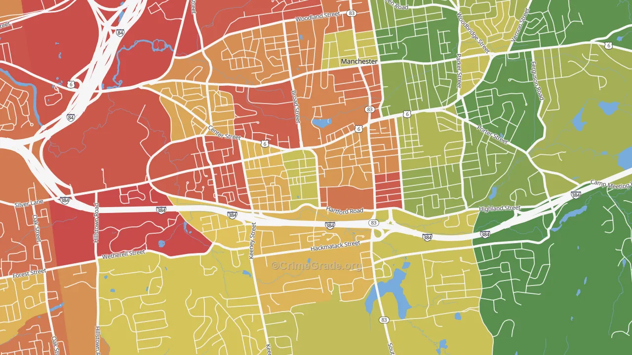 West Side Hartford, Manchester, CT Map of Drug-Related Crime Rates