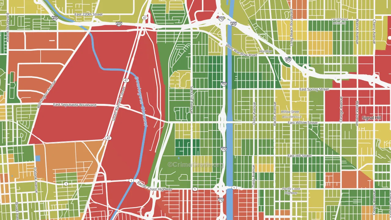 West Side, Long Beach, CA Map of Drug-Related Crime Rates