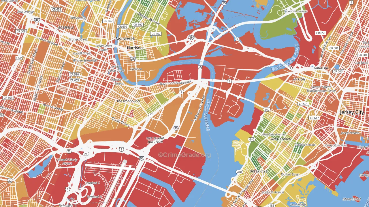 West Side, Newark, NJ Map of Drug-Related Crime Rates