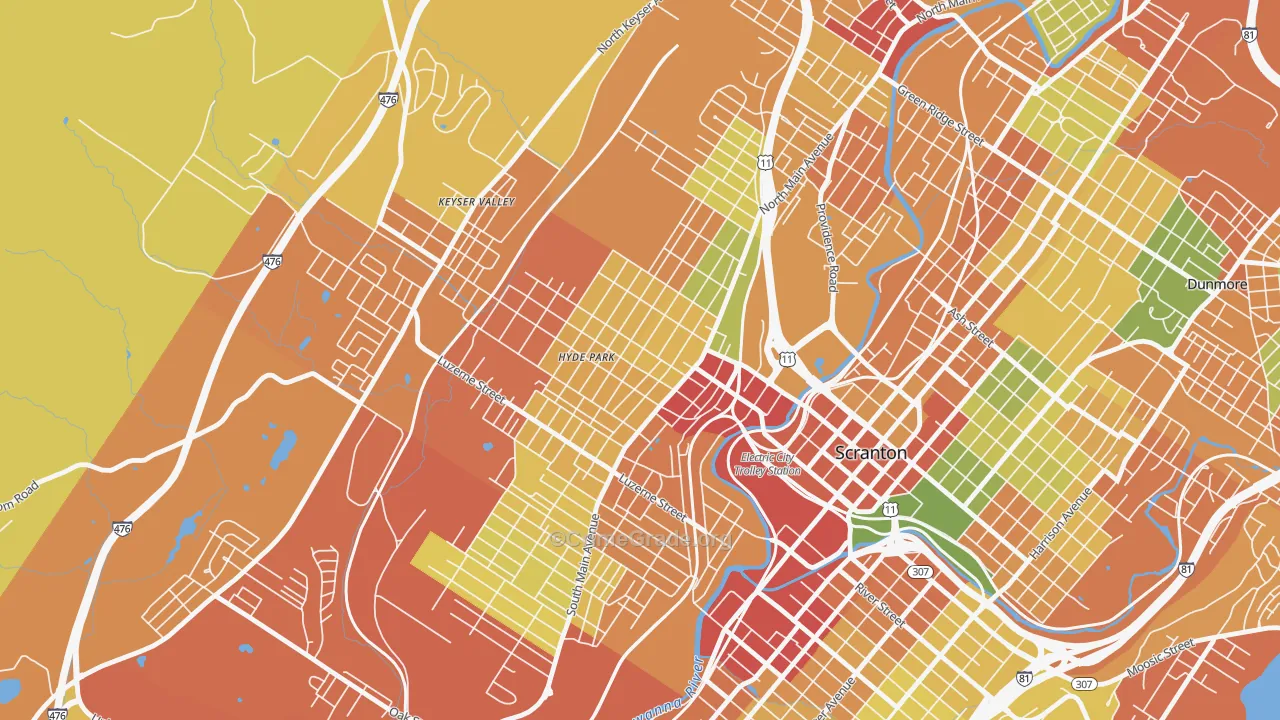 West Side, Scranton, PA Map of Drug-Related Crime Rates