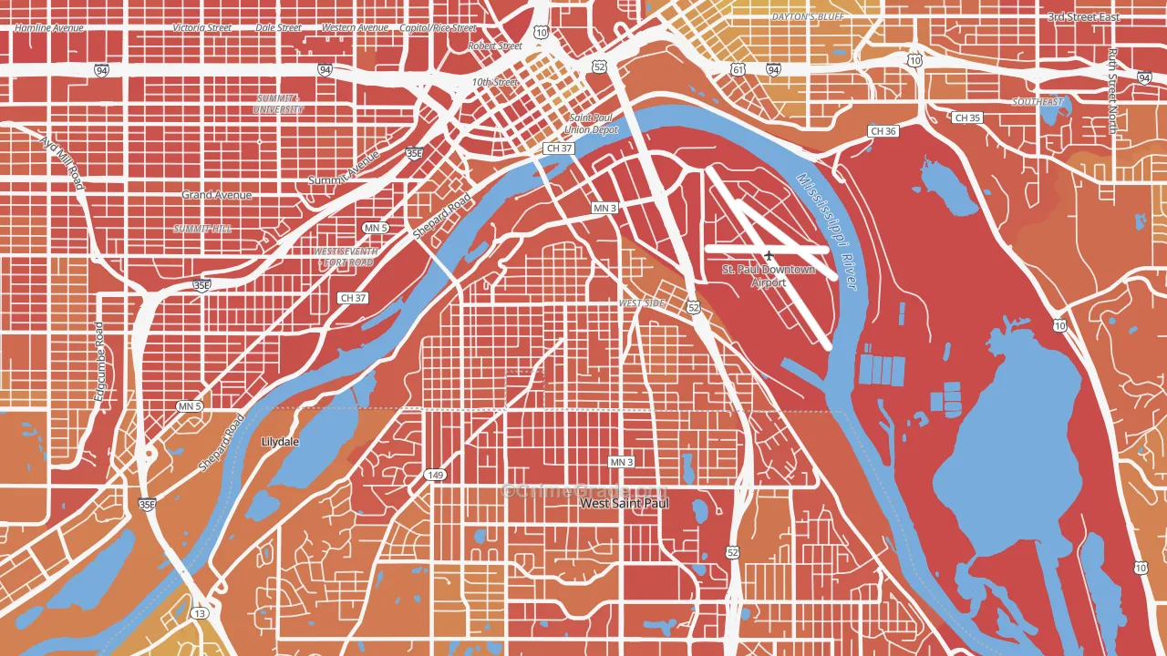 West Side, St. Paul, MN Map of Drug-Related Crime Rates