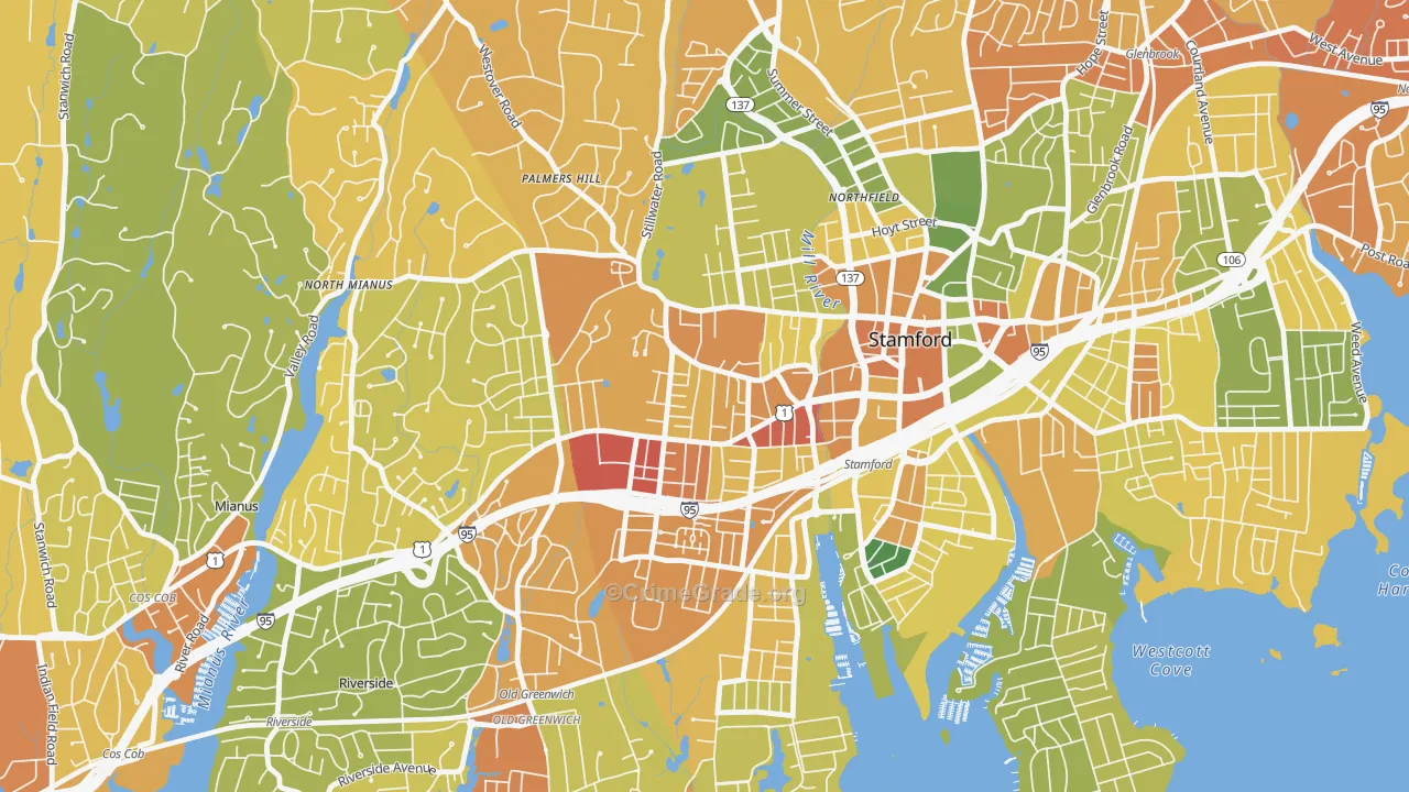West Side, Stamford, CT Map of Drug-Related Crime Rates