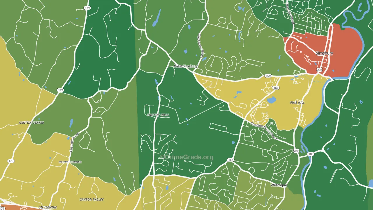 West Simsbury, CT Map of Drug-Related Crime Rates