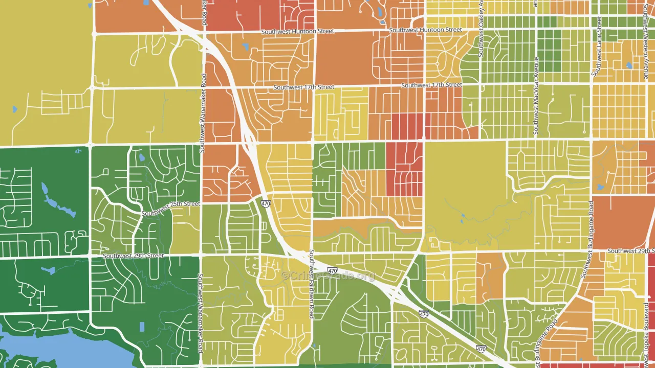 West Southwest 3, Topeka, KS Map of Drug-Related Crime Rates