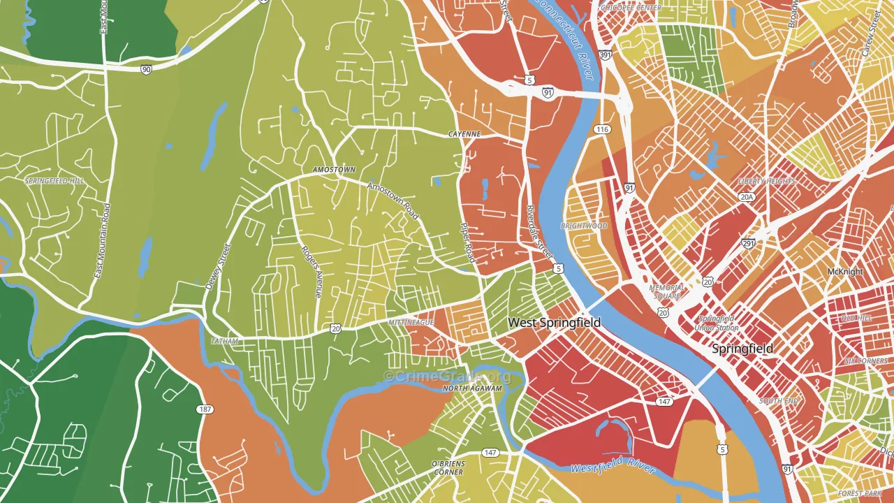 West Springfield Town, MA Map of Drug-Related Crime Rates