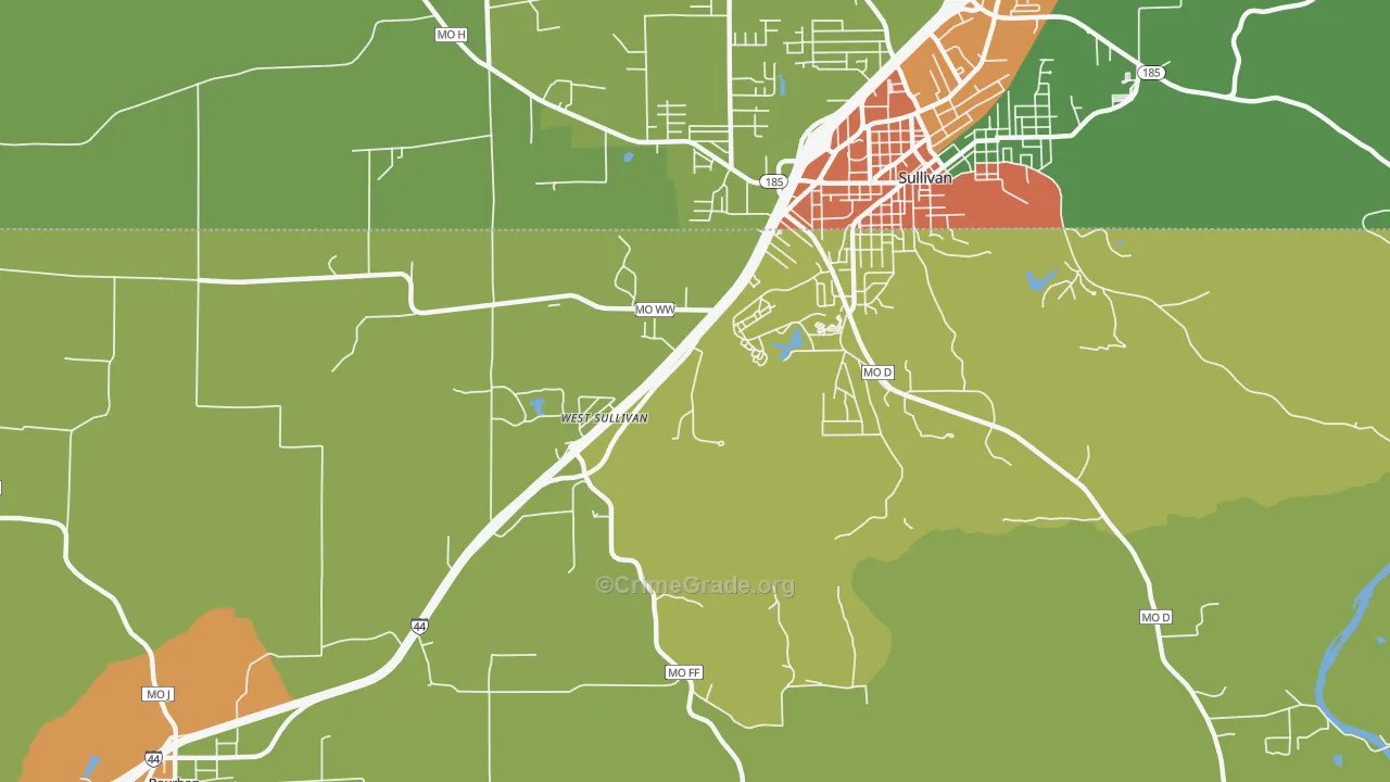 West Sullivan, MO Map of Drug-Related Crime Rates