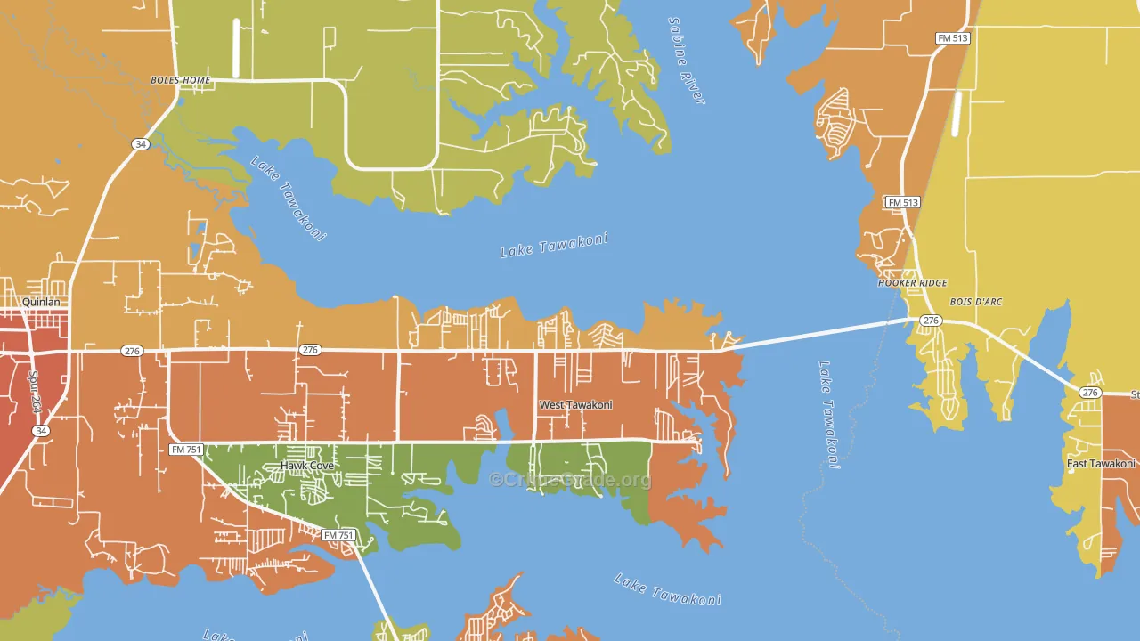 West Tawakoni, TX Map of Drug-Related Crime Rates