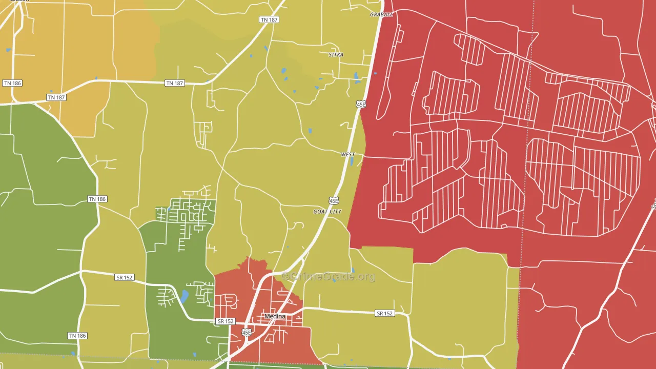 West, TN Map of Drug-Related Crime Rates