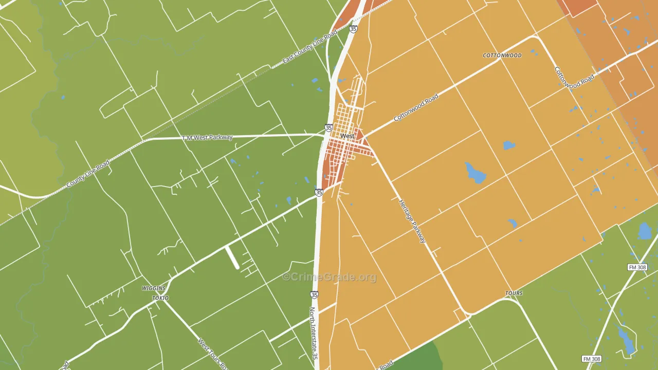 West, TX Map of Drug-Related Crime Rates