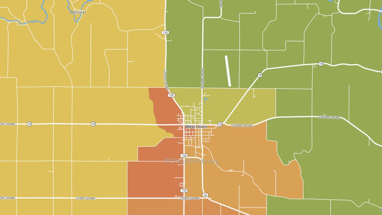 West Union, IA Map of Drug-Related Crime Rates