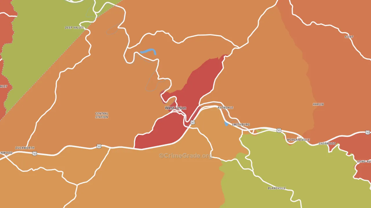 West Union, WV Map of Drug-Related Crime Rates