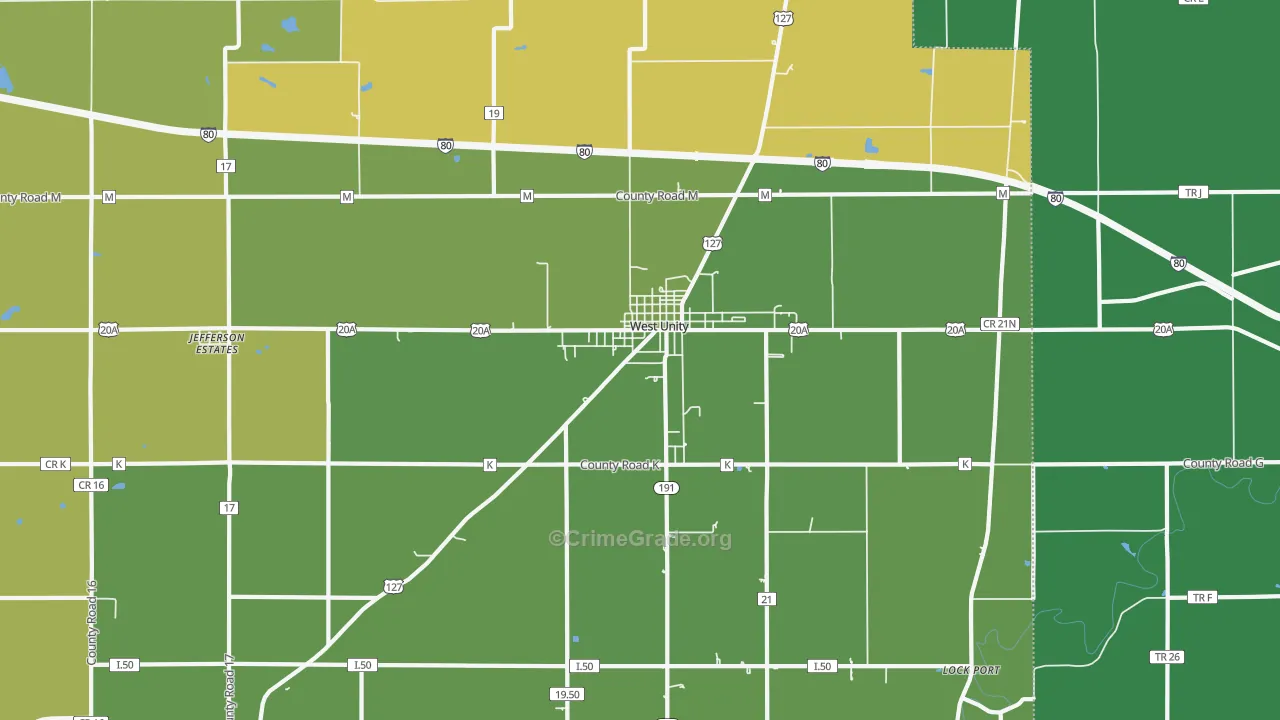 West Unity, OH Map of Drug-Related Crime Rates