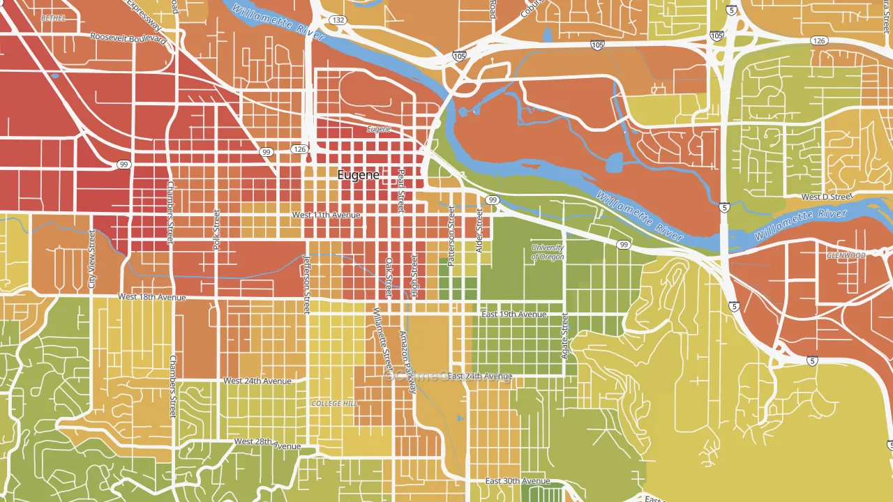 West University, Eugene, OR Map of Drug-Related Crime Rates