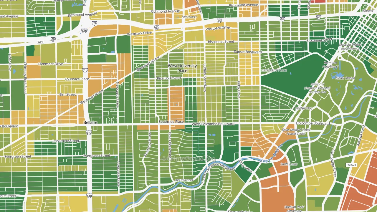West University, Houston, TX Map of Drug-Related Crime Rates