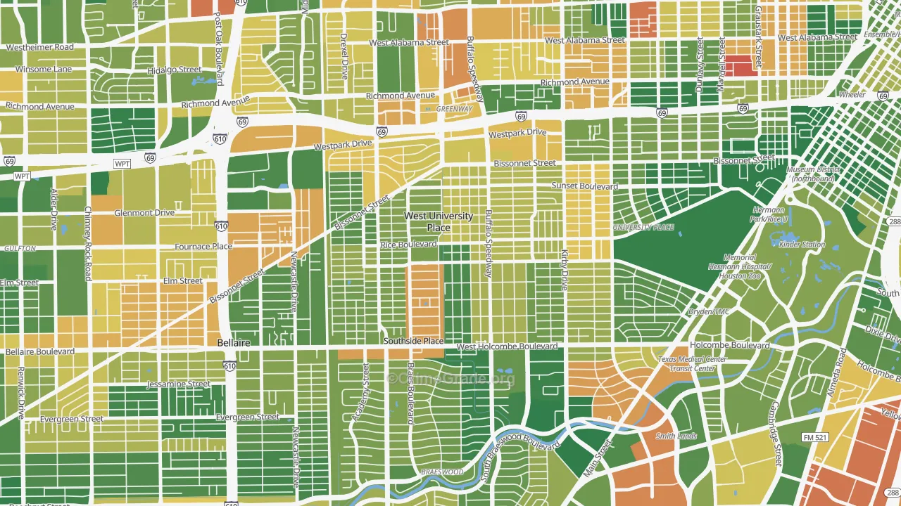 West University Place, TX Map of Drug-Related Crime Rates