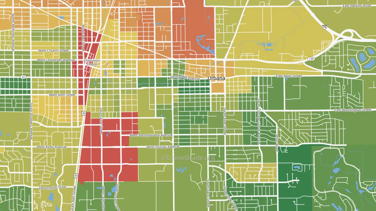 West Urbana, Urbana, IL Map of Drug-Related Crime Rates
