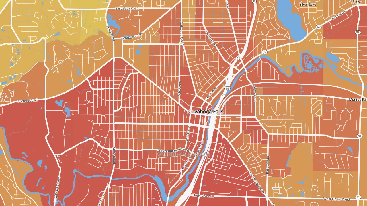 West Village, Cuyahoga Falls, OH Map of Drug-Related Crime Rates