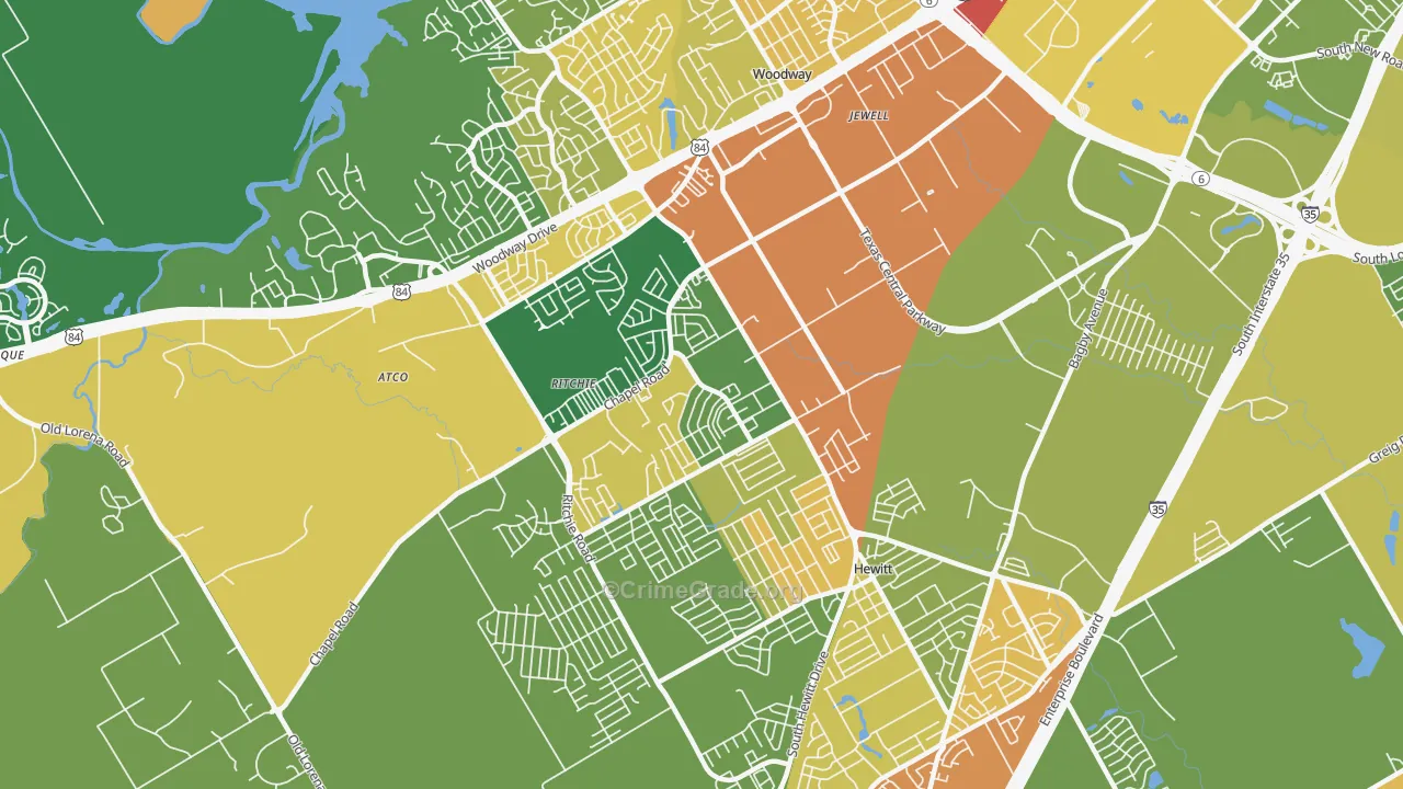 West Waco, Woodway, TX Map of Drug-Related Crime Rates