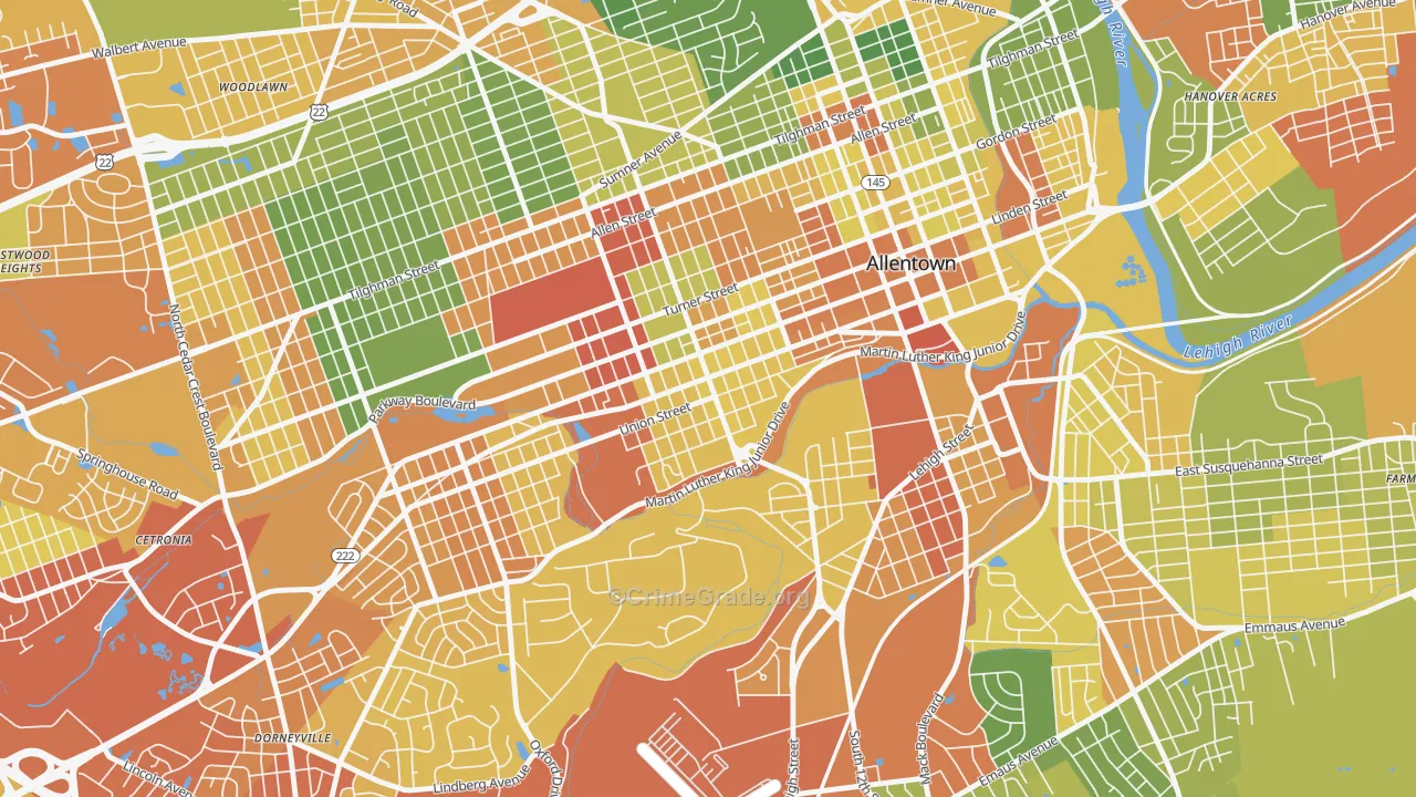West Walnut, Allentown, PA Map of Drug-Related Crime Rates