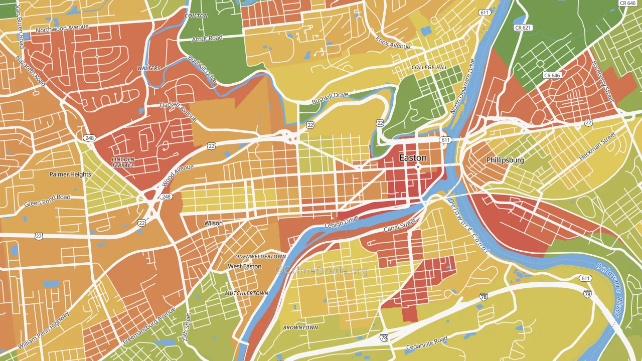 West Ward, Easton, PA Map of Drug-Related Crime Rates
