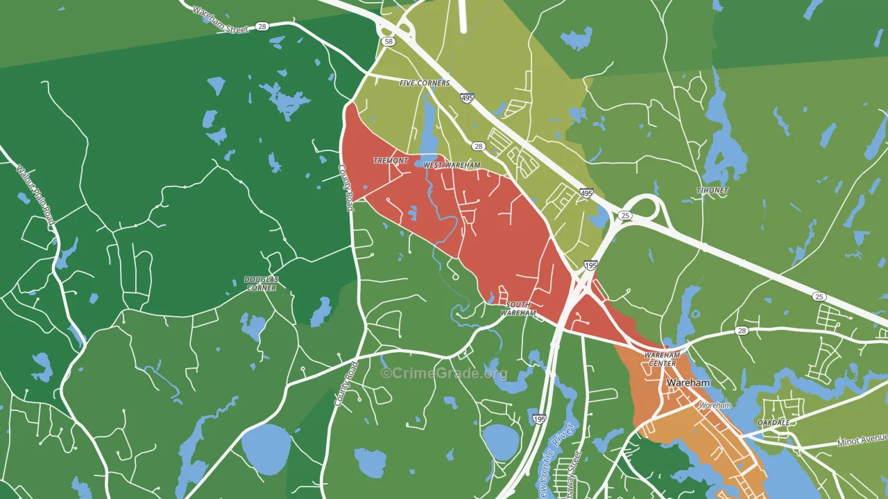 West Wareham, MA Map of Drug-Related Crime Rates