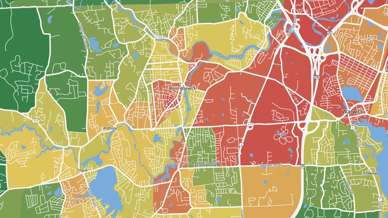 West Warwick, RI Map of Drug-Related Crime Rates