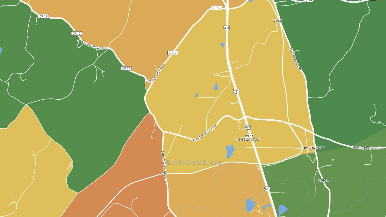 West Wellington, AL Map of Drug-Related Crime Rates