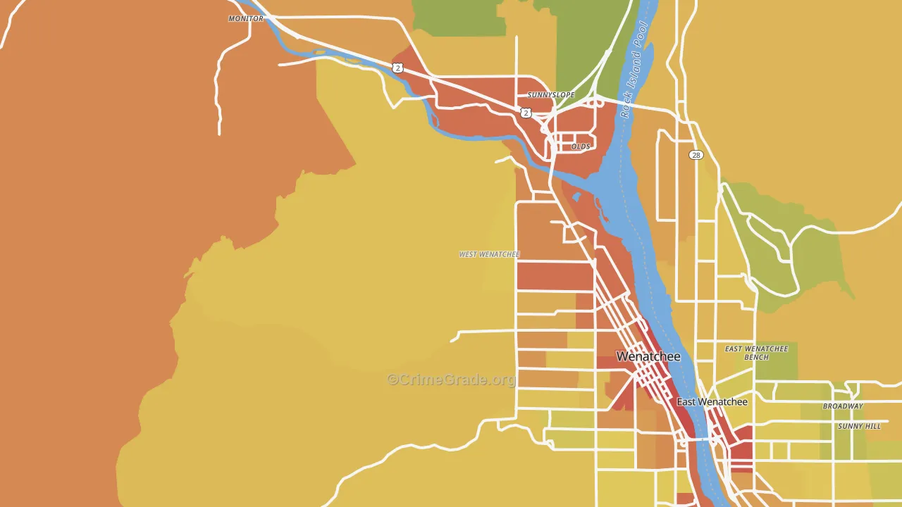 West Wenatchee, WA Map of Drug-Related Crime Rates