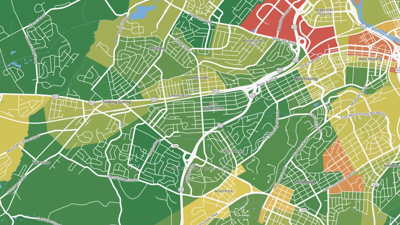West Wyomissing, PA Map of Drug-Related Crime Rates