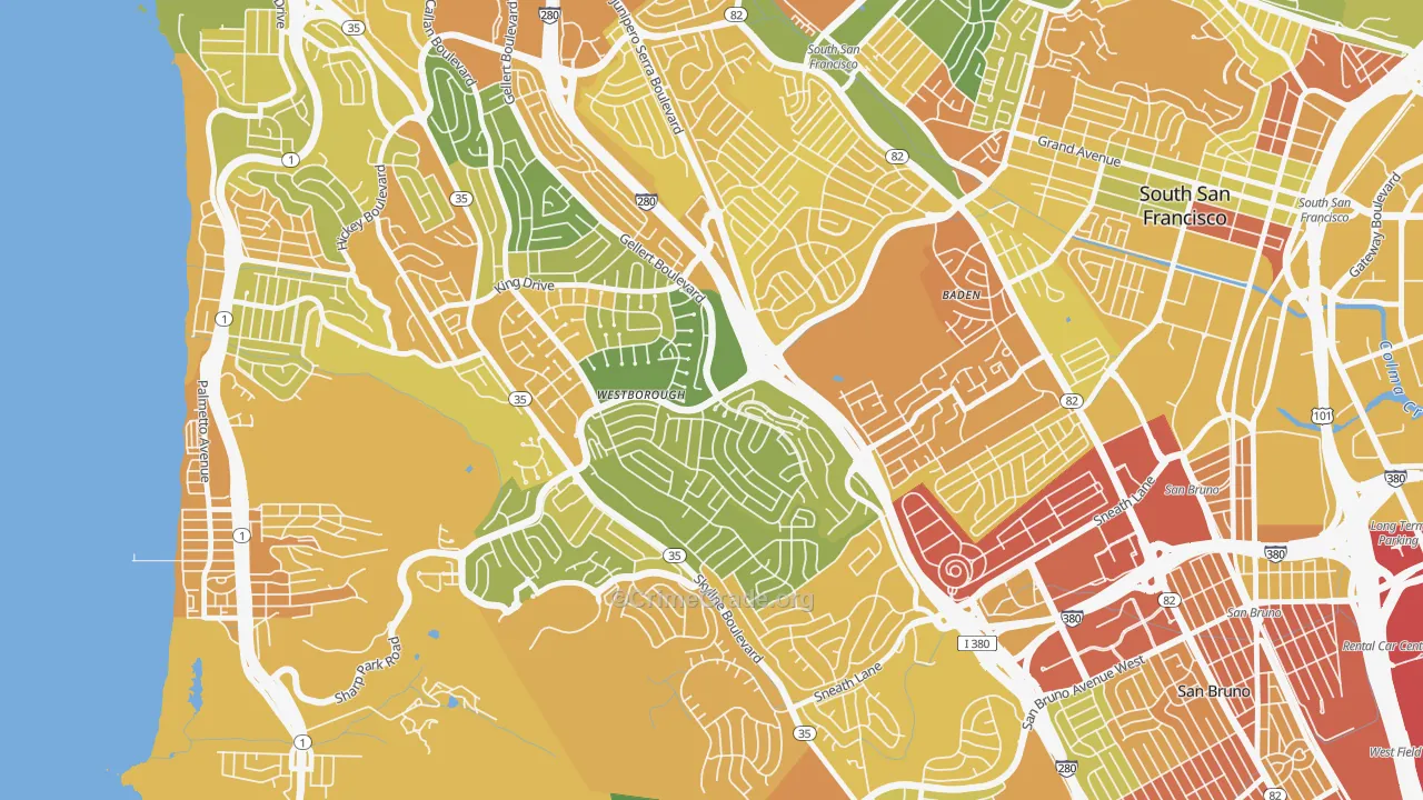 Westborough, South San Francisco, CA Map of Drug-Related Crime Rates