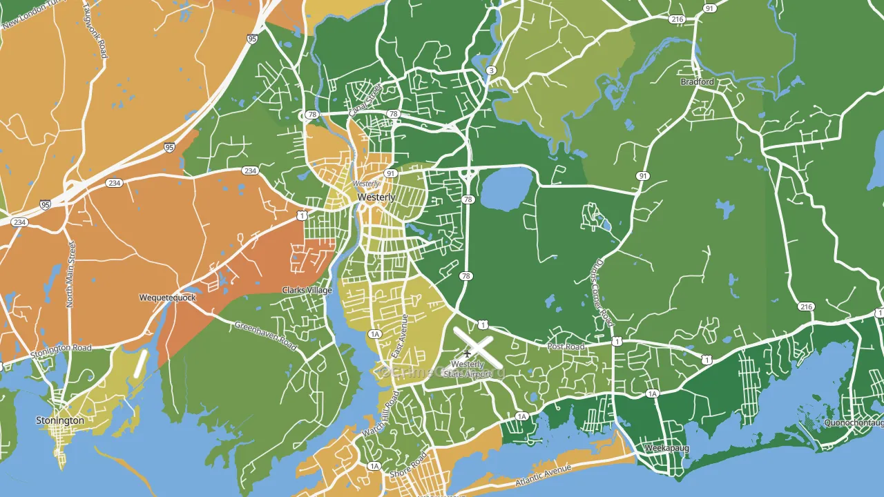 Westerly, RI Map of Drug-Related Crime Rates