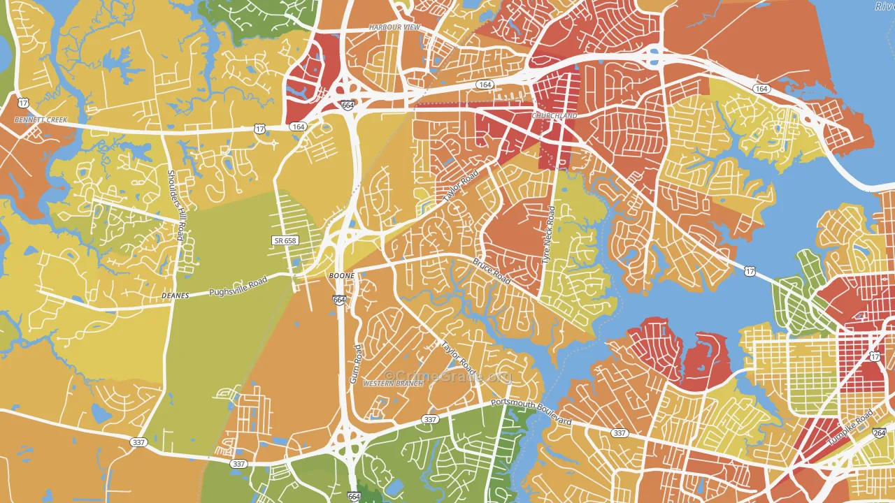 Western Branch North, Chesapeake, VA Map of Drug-Related Crime Rates