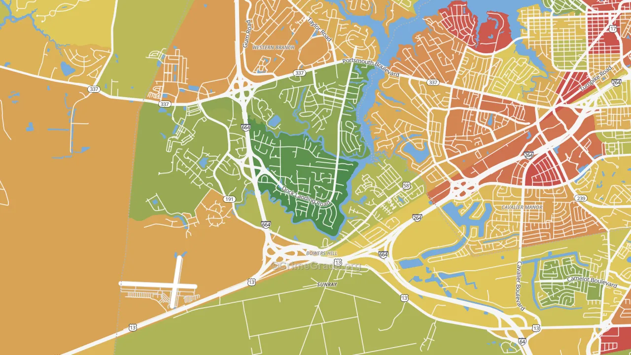 Western Branch South, Chesapeake, VA Map of Drug-Related Crime Rates