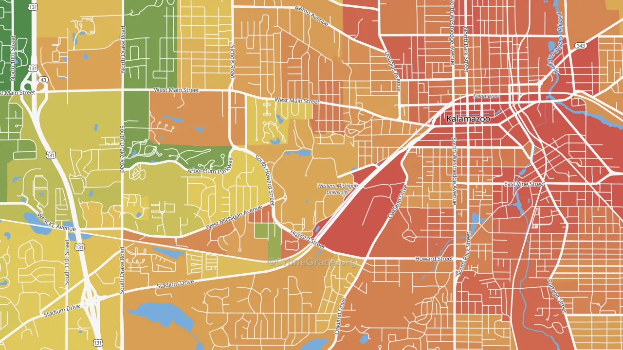 Western Michigan University-KRPH, Kalamazoo, MI Map of Drug-Related Crime Rates