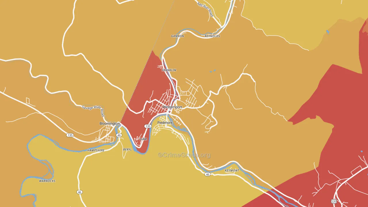 Westernport, MD Map of Drug-Related Crime Rates