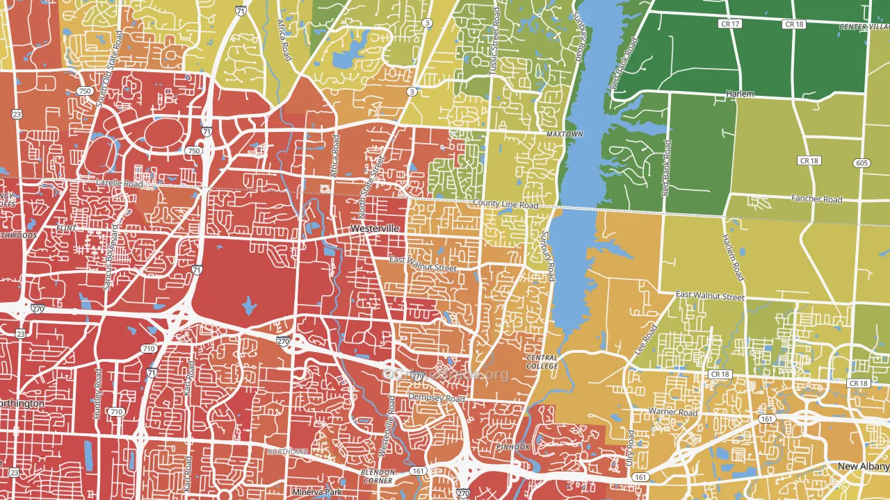 Westerville, OH Map of Drug-Related Crime Rates